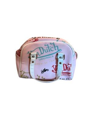 Von Dutch Light Pink Logo Mini Satchel with White Handles